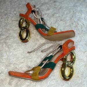 SHEIN Colorful Lace-Up Statement Heels | Strappy Multicolor Sandals | Size 8
